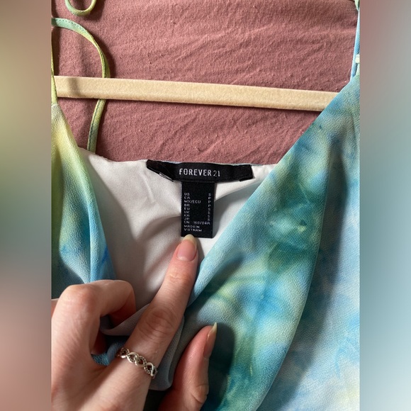 Multi-color blue cowl neck mini dress - Picture 4 of 6